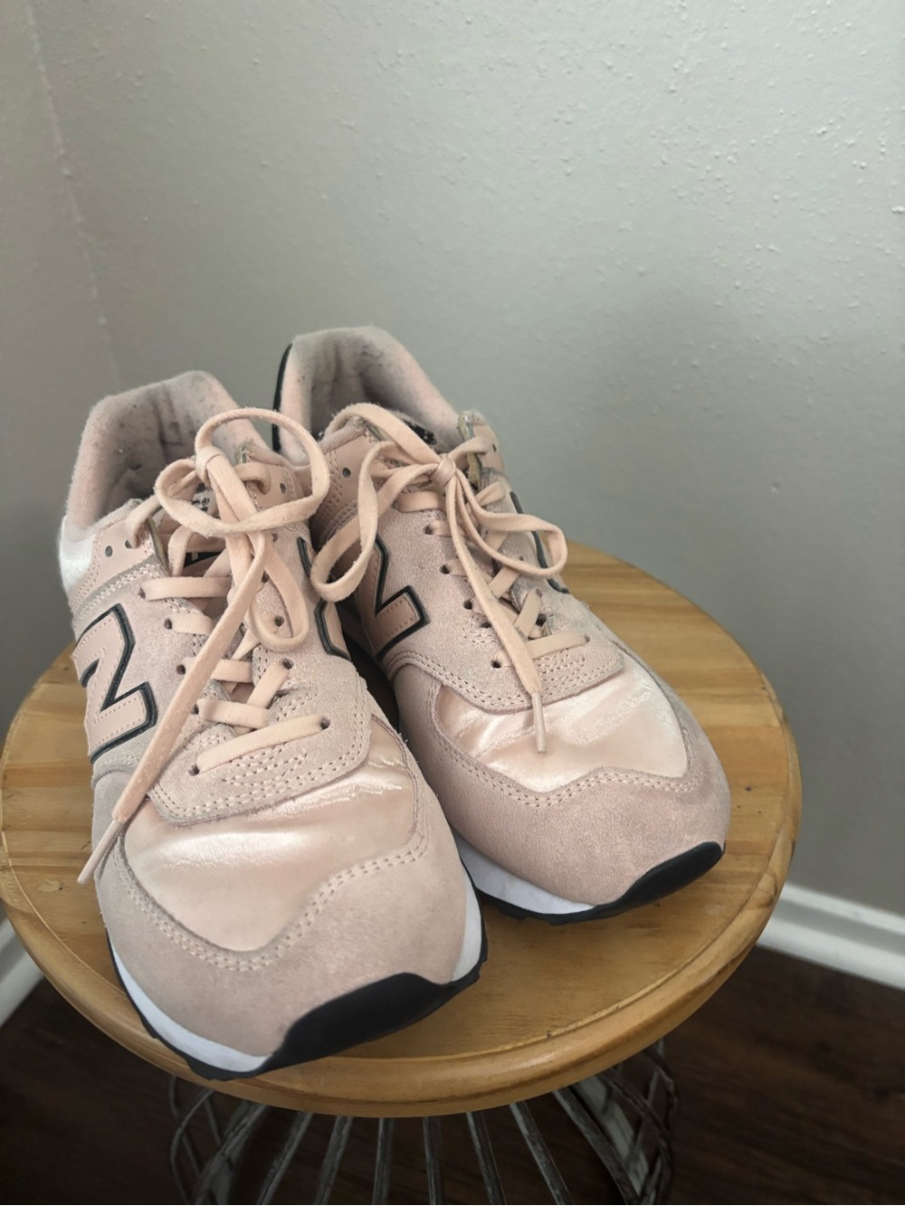 New Balance Women’s Rose Gold Lace-Up Sneakers w/Black Sequins